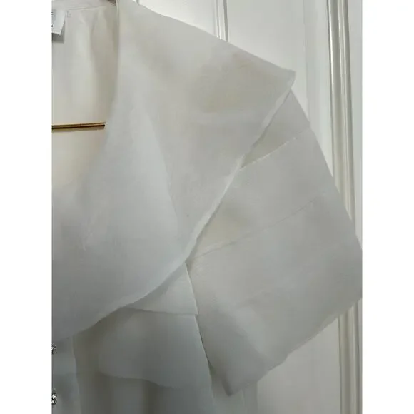 Vintage Ann Hobbs Cattiva Organza Bow Blouse XS White 80s Couture Wedding USA
